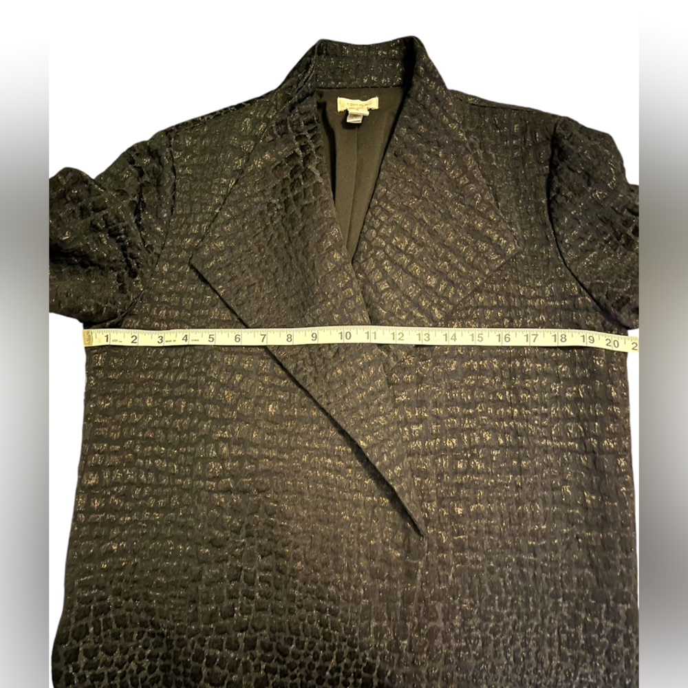 Chico’s Black Textured Open Front Shimmer Duster Old Money Topper Mob Wife - Picture 2 of 7